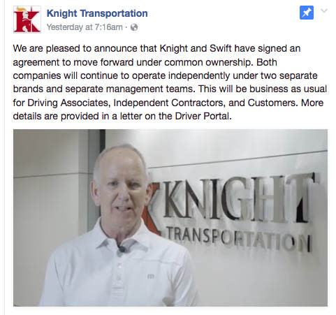 Drivers Weigh in on Swift-Knight Merger via Facebook