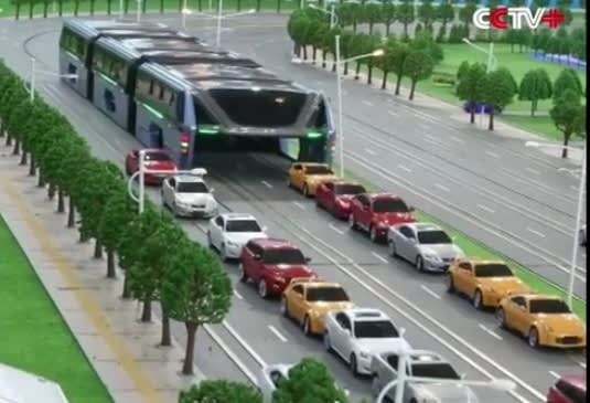 China pilots 6-foot 'straddling bus'