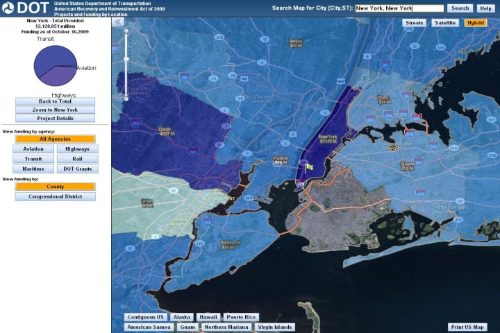 U.S. DOT using geographic map to report ARRA spending