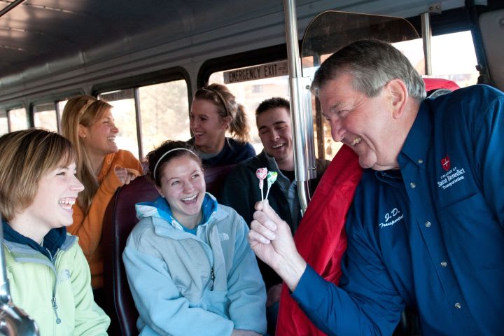 The Trivia Man challenges his passengers