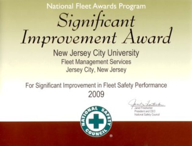 New Jersey City Univ. Awarded for Fleet Safety by NSC