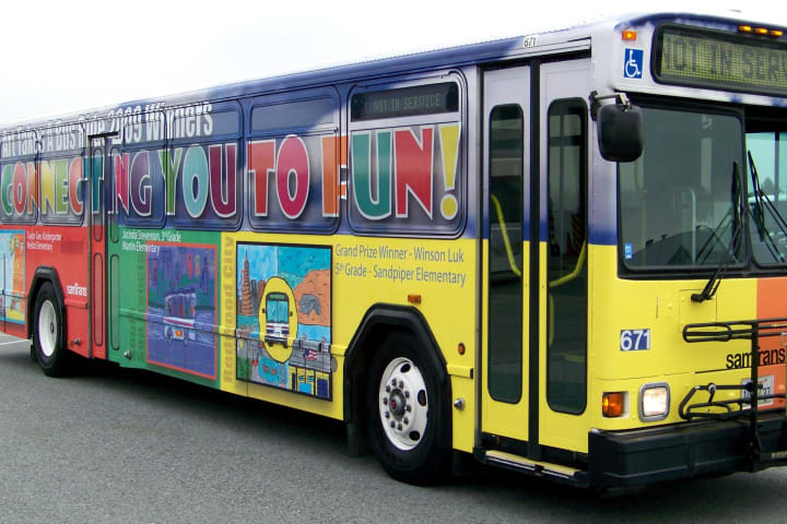 SamTrans bus wrap features winning student designs