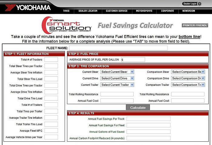 Yokohama Launches Online Fuel Savings Calculator