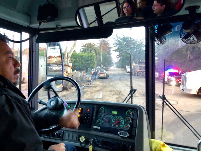 California School Buses Transport Critical Staff Through Mudslide Area