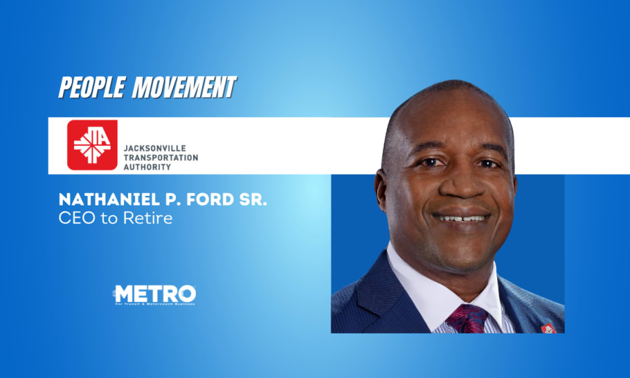 Blue and white graphic with a professional portrait of Nathaniel P. Ford Sr.
