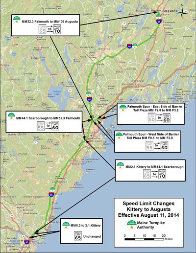 Maine Turnpike Speed Limit Increases to 70