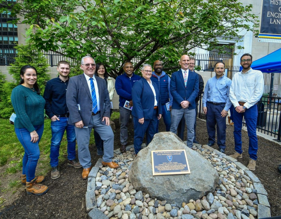 MTA and ASCE officials at plaque celebrating earning the New York Metropolitan Historic Civil Engineering Landmark designation.