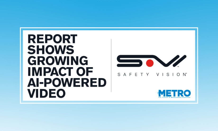 A blue and white graphic with Safety Vision's logo and text reading "Report Shows Growing Impact of AI-Powered Video."