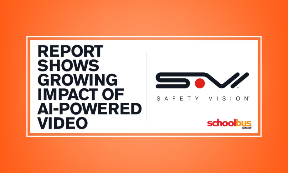 An orange and white graphic with Safety Vision's logo and text reading "Report Shows Growing Impact of AI-Powered Video."
