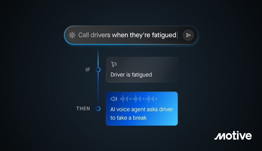 Computer screen with AI prompt, "Call drivers when they're fatigued."