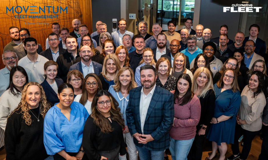 Group photo of Moventum Fleet Management employees at the company’s Oak Brook headquarters following the rebrand from Union Leasing after 70 years in business.