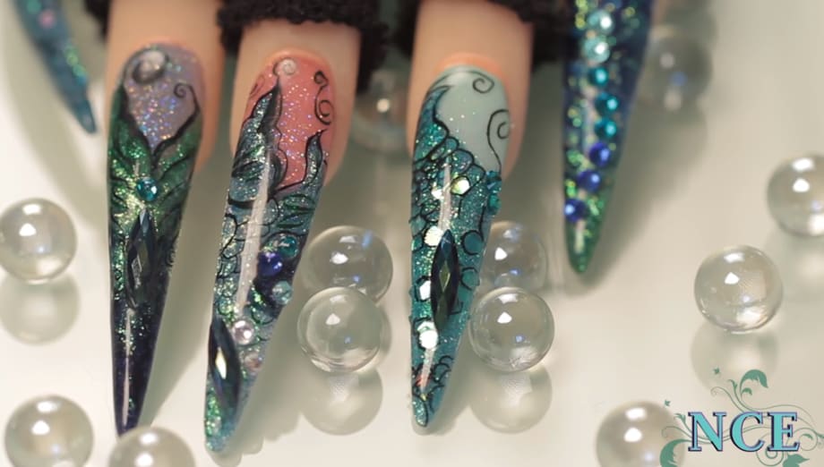 Mermaid Tail Sculpted Stiletto Nail Art