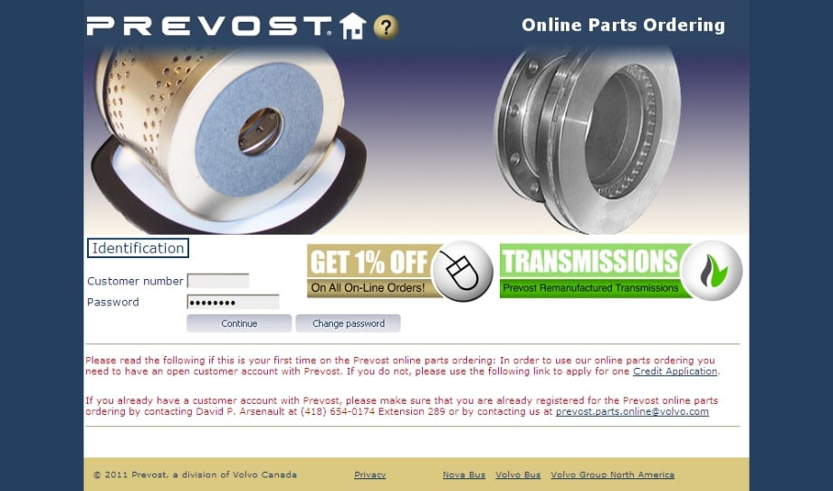 Prevost updates online parts ordering, warranty sites
