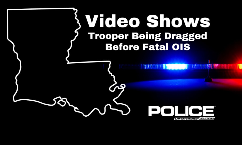 Black background with image of police lights, outline of Louisiana, and white headline for Fatal OIS