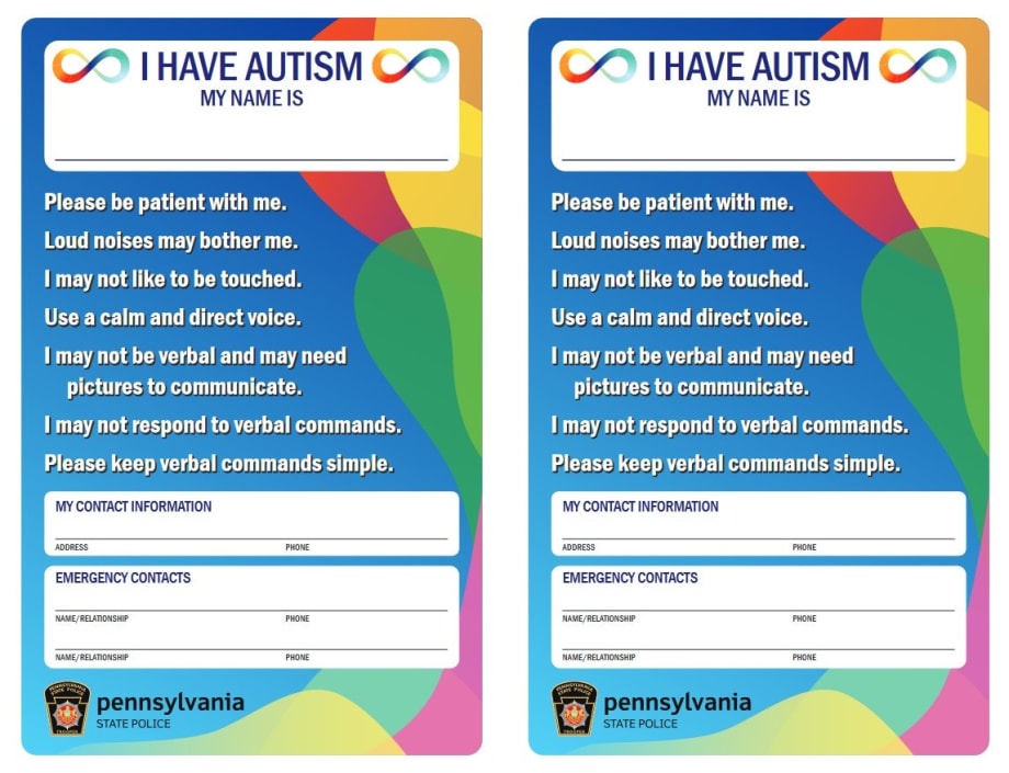 Pennsylvania State Police Distributing Informational Card to Autistic People