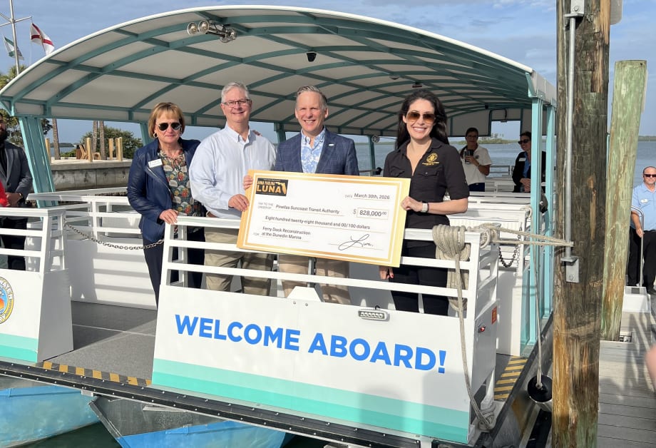 PSTA, City of Dunedin, and Congresswoman Anna Paulina Luna during a check ceremony for restoration of the Dunedin Pier