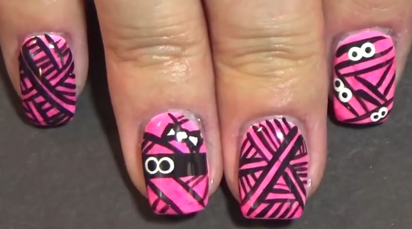 Pink Mummies Halloween Nail Art Tutorial