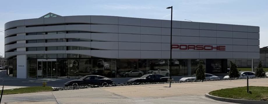front of Porsche Des Moines car dealership