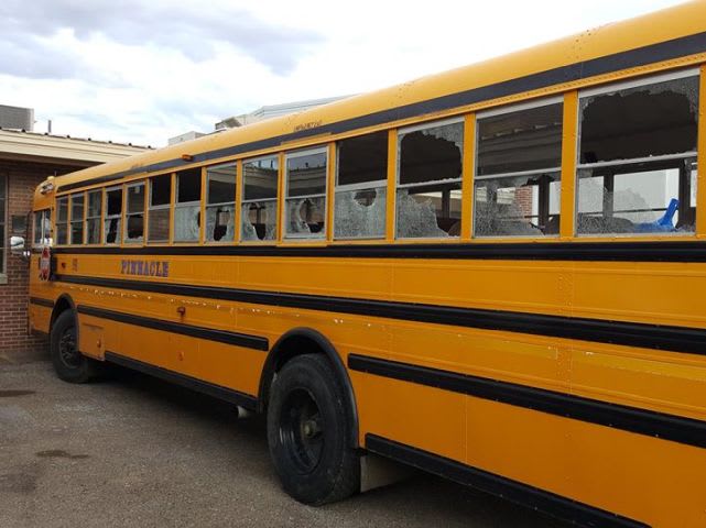 Vandals Smash School Bus Windows