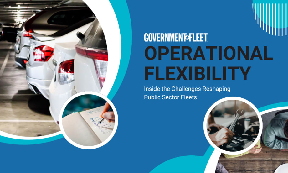 several images of cars, writing, mechanics, and teamwork with the words operational flexibility.