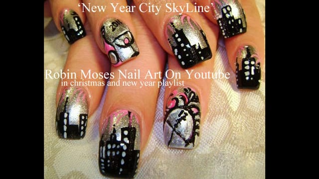City Skyline New Year Nail Art