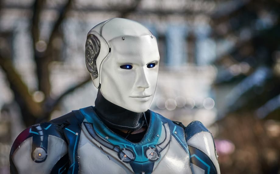 Photo of a humanoid robot's chest, shoulders and head