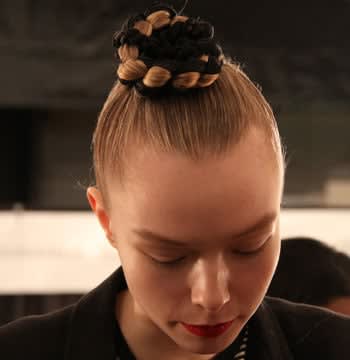 Rudi Lewis creates "Samurai Buns" for Monique Lhullier
