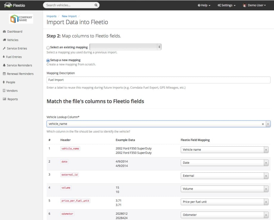 Fleetio Import Feature 
