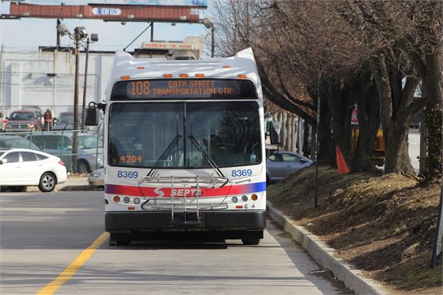 A SEPTA bus going down the road