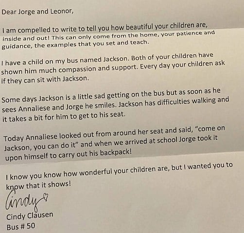 School Bus Driver’s Note to Parents Praising Children Goes Viral