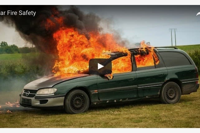 A car on fire courtesy of FEMA