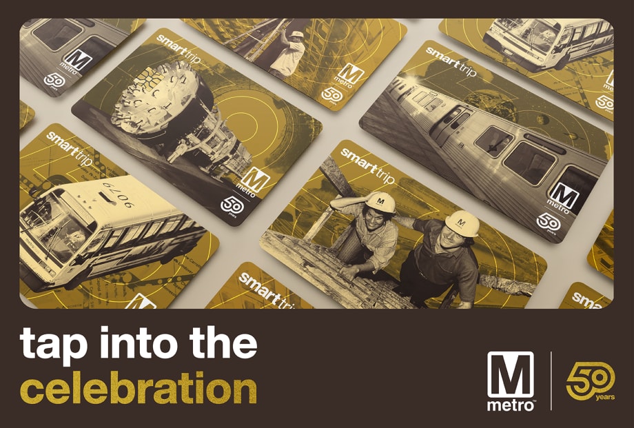 Five different gold commemorative Smart Trip card designs.