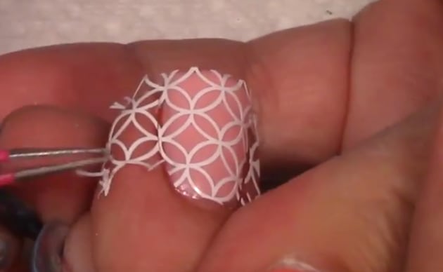 Geometric Circle Design Tape Nail Art