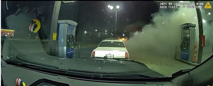 Georgia Officer Uses Patrol Vehicle to Push Burning Car Away from Gas Pump