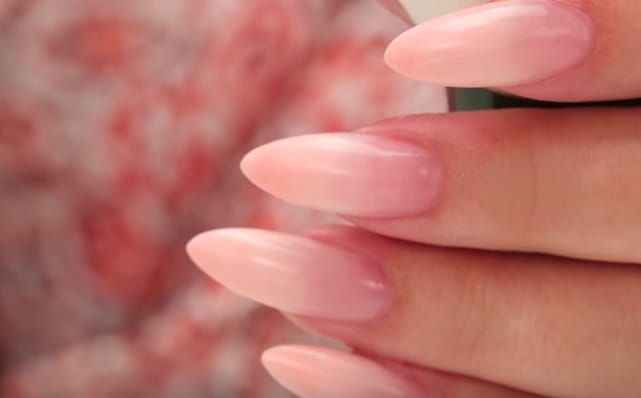 Peach French Fade Almond Acrylic Nails Step-by-Step Tutorial