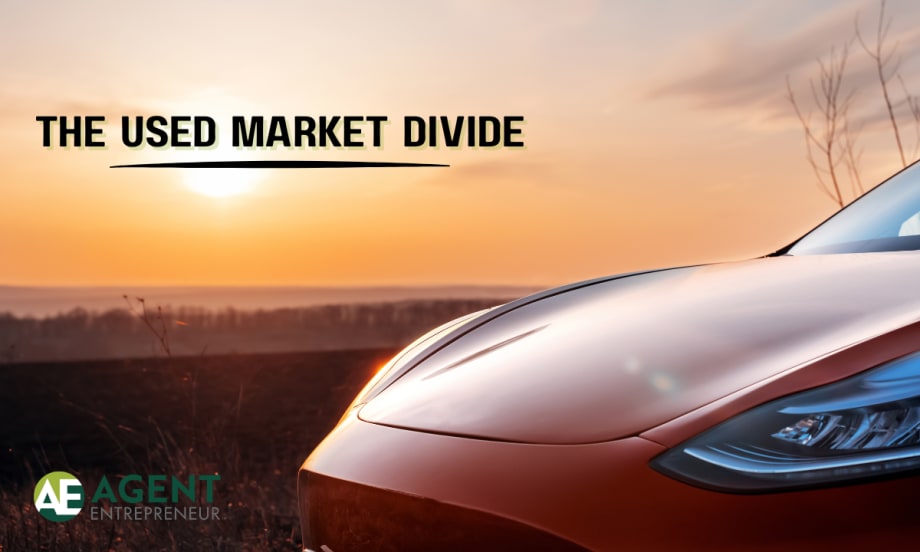 red car parked in front of a sunset, The Used Market Divide, Agent Entrepreneur