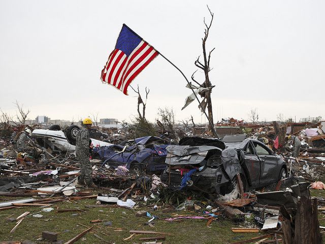 School buses loaded with supplies for tornado victims