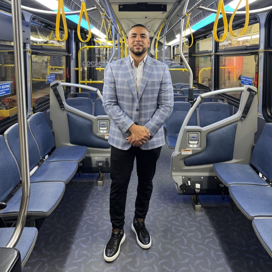 Terrel Smith on a bus with Kiel seats