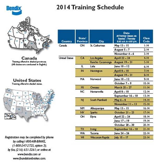 Bendix Announces 2014 Brake Training School Schedule