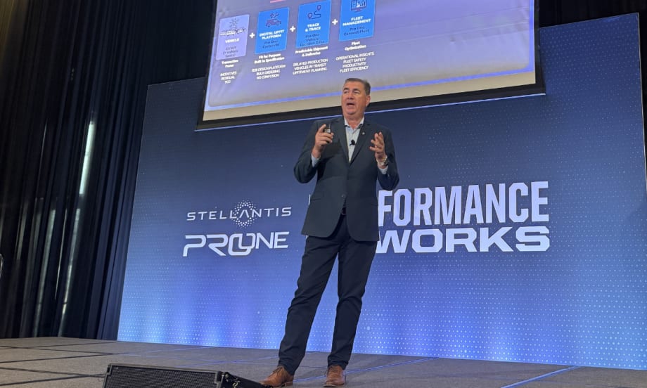 Michael Ferreira address attendees of Stellantis 2026 Fleet Preview