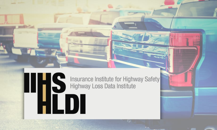 IIHS HLDI text overlaid on the trunks of pick up trucks.