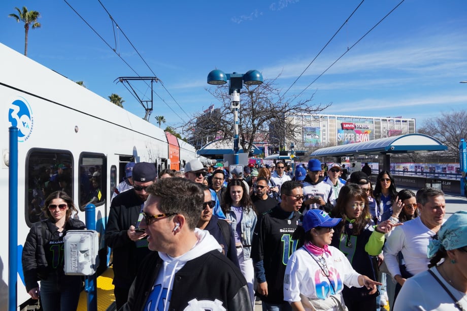Fans riding VTA for Super Bowl LX.