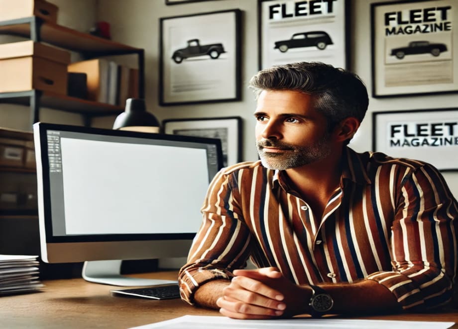 An AI-generated image of a male writer at his desk.