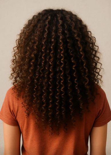 The back of a head of curly hair.