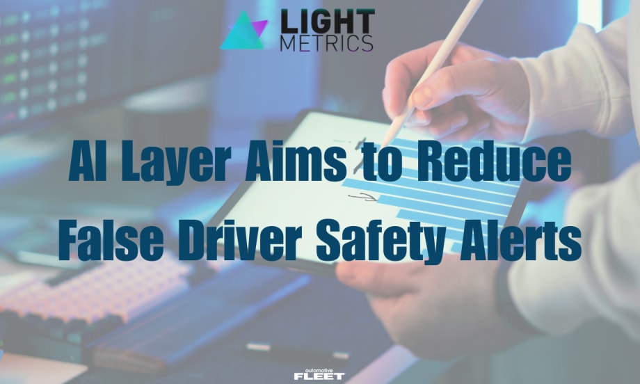 Person using stylus on tablet with dashboard charts, illustrating LightMetrics AI system that filters driver safety alerts to reduce false positives for fleet managers.
