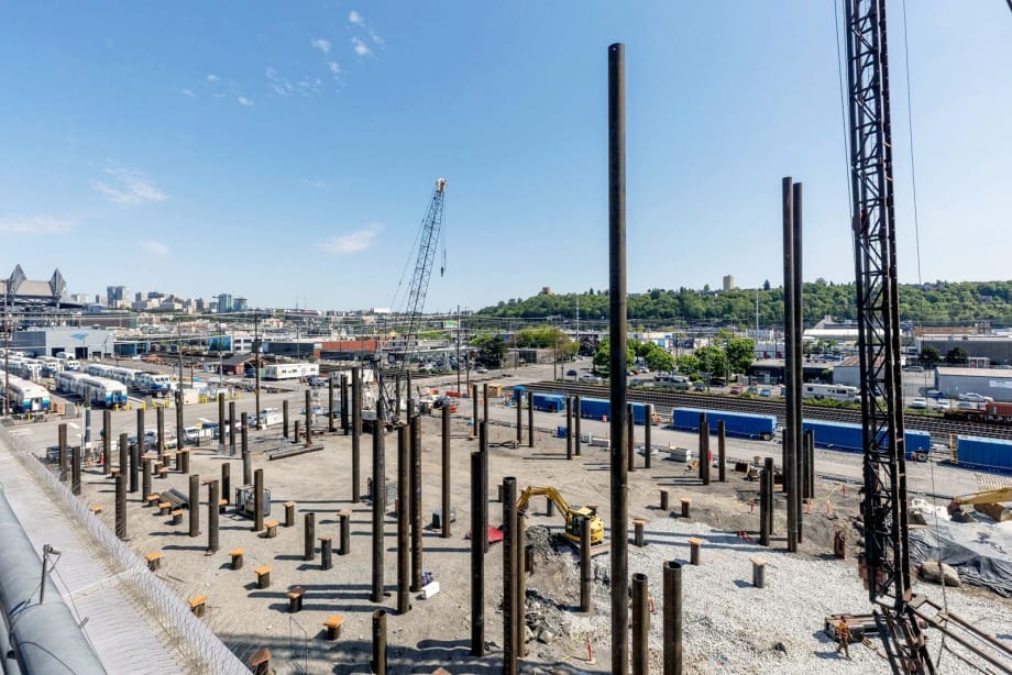 Amtrak's Seattle rail yard under construction.