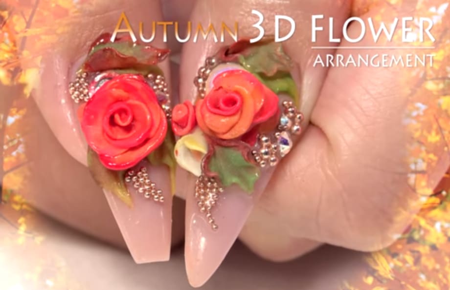 Autumn 3-D Rose Nails