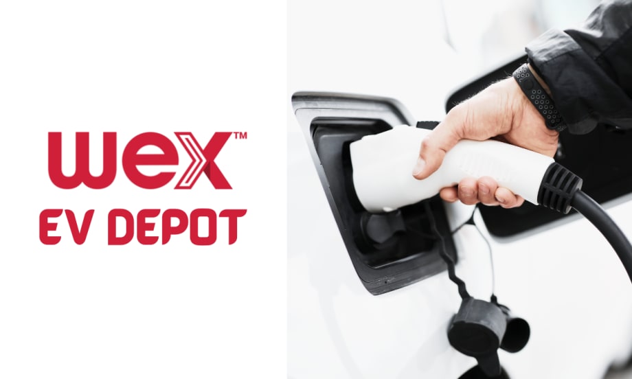 A EV being charged with text reading "WEX EV Depot"