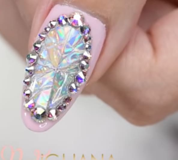 Handmade Diamond Nail With Holo Foil