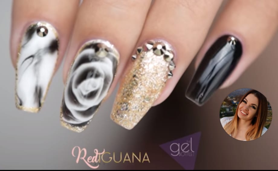 Black and White Nail Art With Blooming Gel